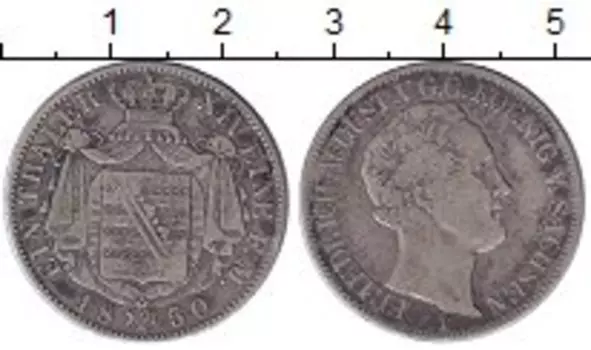 Монета талер Саксонии 1850 года Серебро Фридрих Август