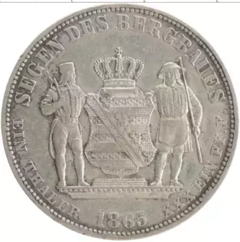 Монета талер Саксонии 1865 года Серебро В