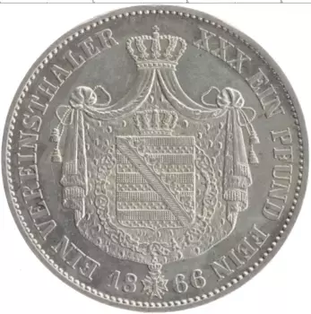 Монета талер Саксонии 1866 года Серебро Карл Александр
