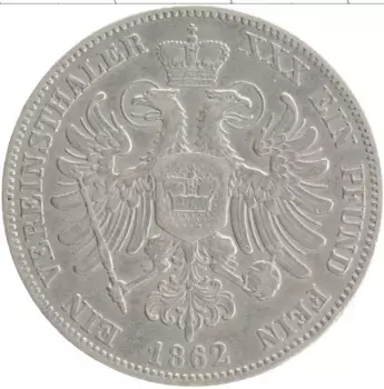 Монета талер Шварцбург-Зондерхаузена 1862 года Серебро Фридрих Гюнтер