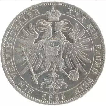 Монета талер Шварцбург-Зондерхаузена 1866 года Серебро Фридрих Гюнтер Фёрст