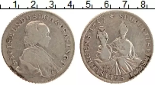 Монета талер Зальцбурга 1759 года Серебро Сигизмунд III
