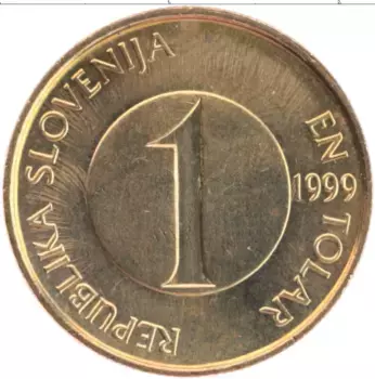 Монета толар Словении 1999 года Латунь