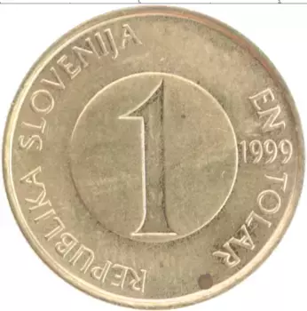 Монета толар Словении 1999 года Латунь