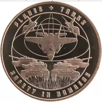 Монета унция Америки Медь Танки,самолеты