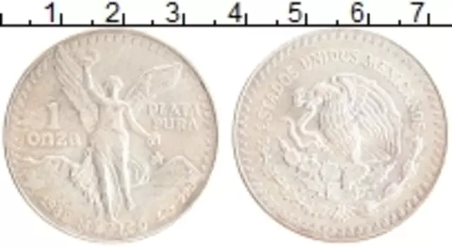 Монета унция Мексики 1989 года Серебро Богиня Ника