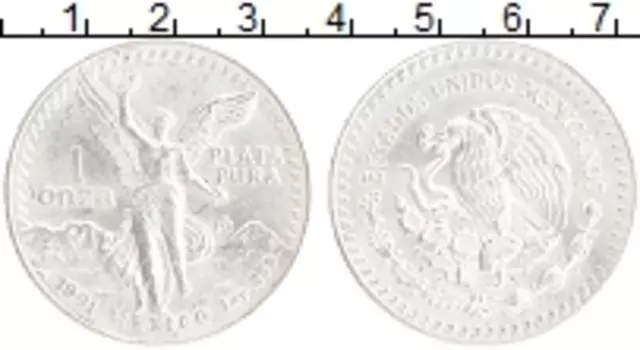 Монета унция Мексики 1991 года Серебро Ника