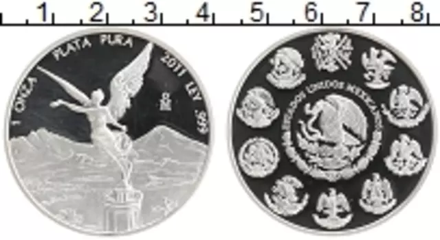 Монета унция Мексики 2011 года Серебро Ника Богиня победы