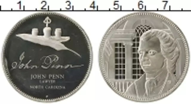 Монета Жетон Америки Серебро Юрист Джон Пенн, Северная Каролина