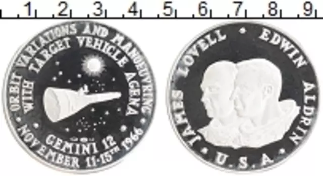 Монета Жетон Америки Серебро Освоение космоса серия Джемини