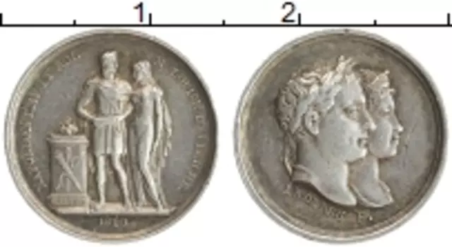 Монета Жетон Франции 1810 года Серебро Бракосочетание Наполеона и Марии-Луизы, 1 апреля 1810 г