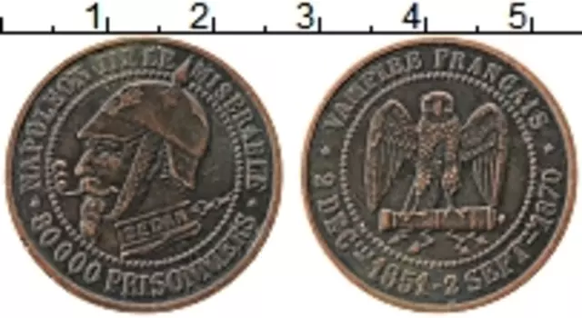 Монета Жетон Франции 1870 года Бронза На заготовке 5 сантим