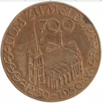 Монета Жетон ФРГ 1950 года Бронза 700 лет Евангелической церкви в Зумельдорфе