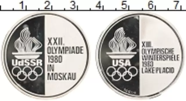 Монета Жетон Германии 1980 года Серебро Олимпийские игры в Москве и Лейк-Плэсиде