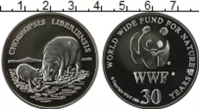 Монета Жетон Германии 1986 года Серебро 30 лет WWF Бегемот