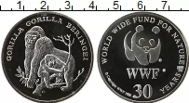 Монета Жетон Германии 1986 года Серебро 30 лет WWF Горилла