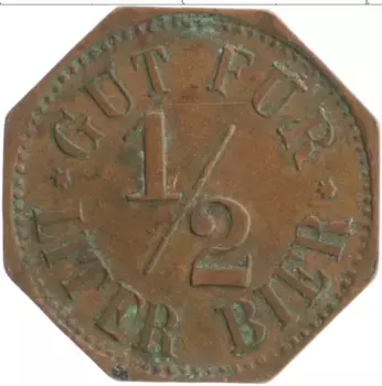 Монета Жетон Германии Медь Токен на 1/2 литра пива