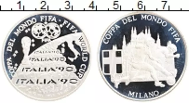 Монета Жетон Италии 1990 года Серебро Чемпионат Мира по футболу