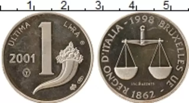 Монета Жетон Италии 2001 года Серебро Прощание с лирой