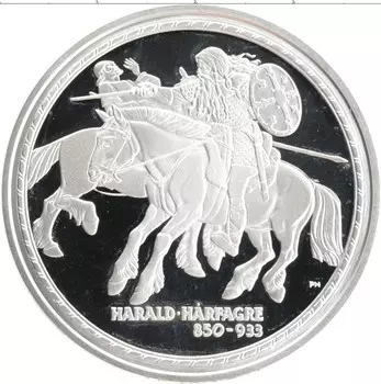Монета Жетон Норвегии 2000 года Серебро История викингов - Харальд I Прекрасноволосый