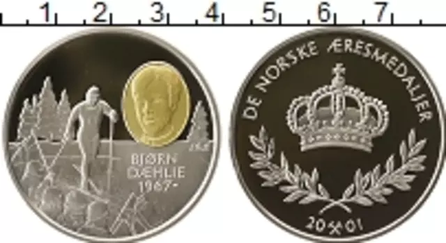 Монета Жетон Норвегии 2001 года Серебро Спортивная серия