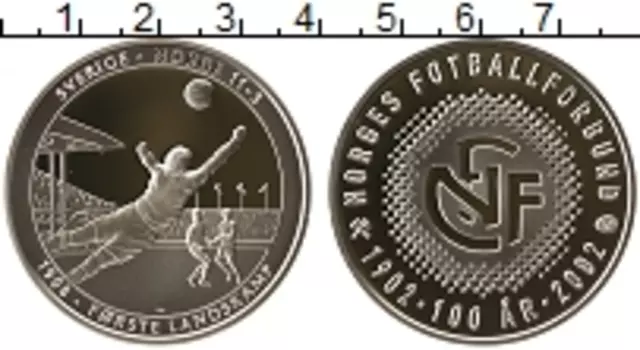 Монета Жетон Норвегии 2002 года Серебро 100 лет Норвежскому футболу