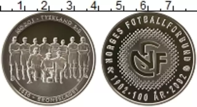 Монета Жетон Норвегии 2002 года Серебро 100 лет Норвежскому футболу