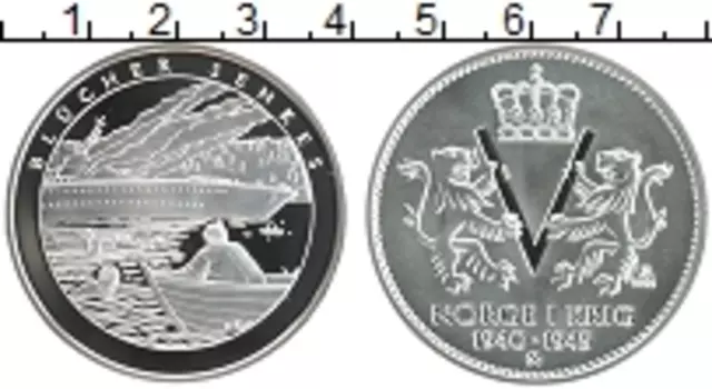 Монета Жетон Норвегии Серебро Война на море 1940-1945