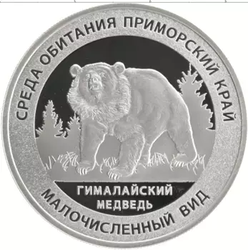 Монета Жетон России Серебро Малочисленный вид - Гималайский медведь