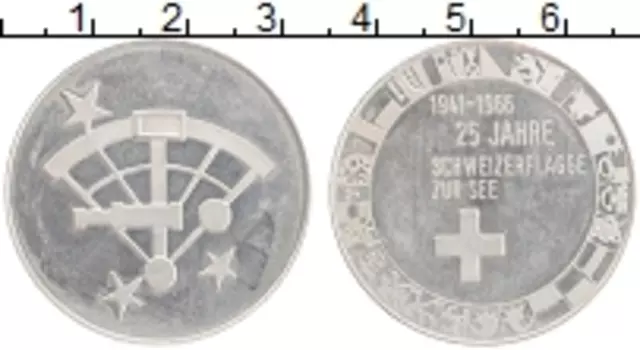 Монета Жетон Швейцарии 1966 года Серебро 25 лет Швейцарским морским флагам(вымпелам)