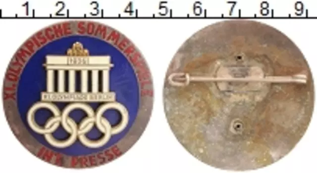 Монета Знак Третьего Рейха 1936 года Медно-никель XI Олимпийские игры в Берлине Эмаль