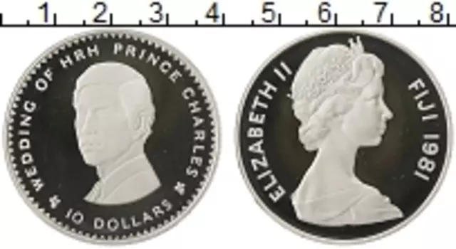 Монета 10 долларов Фиджи 1981 года Серебро Свадьба принца Чарльза