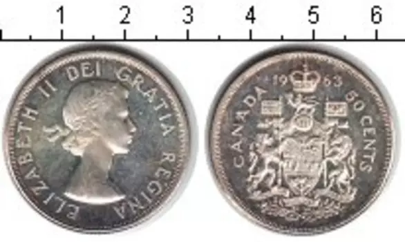Монета 50 центов Канады 1963 года Серебро Елизавета II
