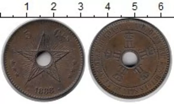 Монета 5 сантим Бельгийского Конго 1888 года Бронза Леопольд II
