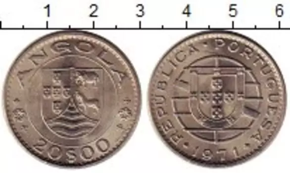 Монета 20 эскудо Анголы 1971 года Медно-никель Португальская колония
