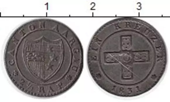 Монета 2 1/2 раппа Аргау 1831 года Серебро