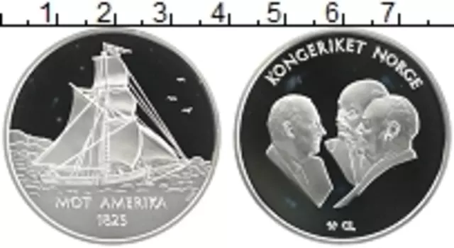 Медаль Норвегии Серебро Корабль Америка 1825