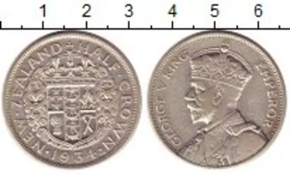 Монета 1/2 кроны Новой Зеландии 1934 года Серебро Георг V