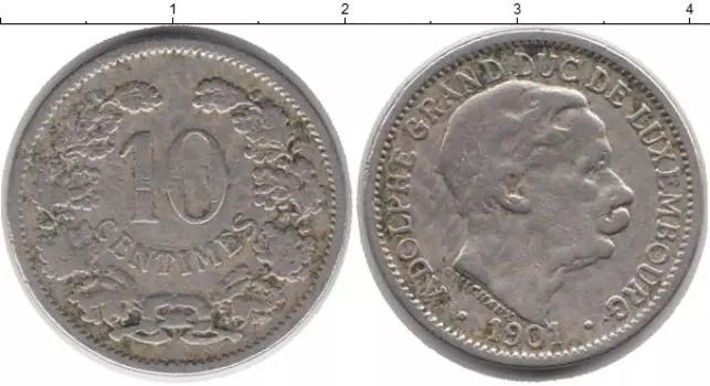 Монета 10 сантим Люксембурга 1901 года Медно-никель Адольф