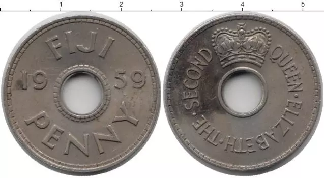 Монета пенни Фиджи 1959 года Медно-никель Елизавета II