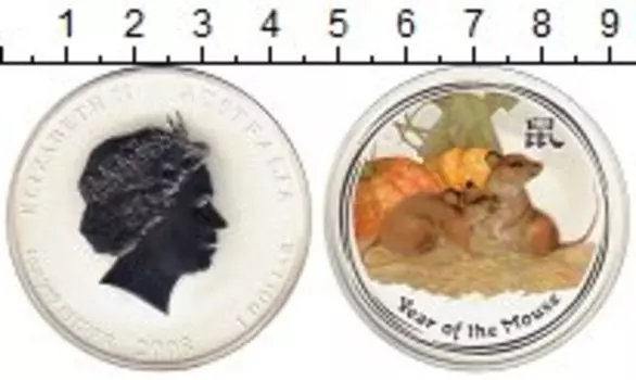 Монета доллар Австралии 2008 года Серебро Год крысы