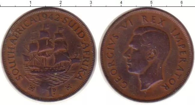 Монета пенни Южно Африканской Республики 1942 года Бронза Георг VI