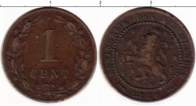 Монета цент Нидерланд 1880 года Медь