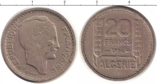 Монета 20 франков Алжира 1956 года Медно-никель