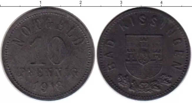 Монета 10 пфеннигов Германия : Нотгельды 1918 года Цинк Бад-Киссинген