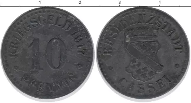 Монета 10 пфеннигов Германия : Нотгельды 1917 года Цинк Кассель