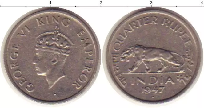 Монета 1/4 рупии Индии 1947 года Медно-никель Георг VI