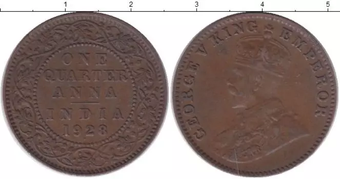 Монета 1/4 анны Индии 1928 года Бронза Георг V