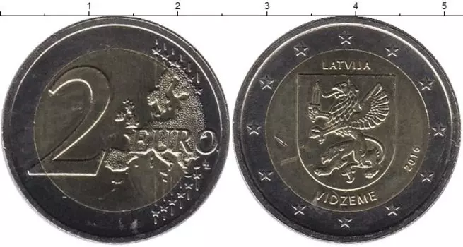Монета 2 евро Латвии 2016 года Биметалл Историческая область Видземе