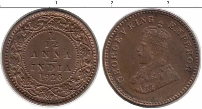 Монета 1/12 анны Индии 1926 года Бронза Георг V